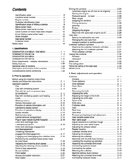 Claas Dominator 218 208 204 203 202 Mega II Operator's Manual - PDF ...