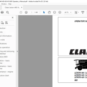 Claas Lexion 460 450 440 430 420 410 IMO Operator's Manual - PDF DOWNLOAD