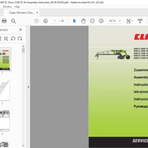 Claas Mowers Disco 3500 TC TRS Disco 3100 TC TRC TC AS Assembly Instruction Manual DE_EN_FR_IT