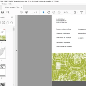 Claas Mowers Disco 3500F 3500FC 3500FRC Assembly Instruction Manual - PDF DOWNLOAD