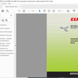 Claas Mowers Disco 9300 C Duo 9300RC Duo 8600 C Duo Assembly Instruction Manual - PDF DOWNLOAD