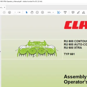 Claas RU 600 Contour RU 600 AUTO-Contour RU 600 XTRA Assembly & Operator's Manual - PDF DOWNLOAD