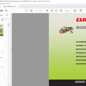 Claas Swathers Liner 780 Profil 680 Profil Assembly Instruction Manual - PDF DOWNLOAD