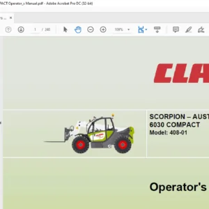 Claas Telehandlers Scorpion–Australia 6030 COMPACT 408-01 Operator's Manual - PDF DOWNLOAD