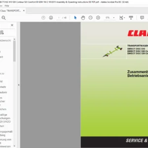 Claas Transportwagen DIRECT DISC 610 520 Contour 520 Comfort Zusammenbau- und Betriebsanleitung Manual - PDF DOWNLOAD (GERMAN)