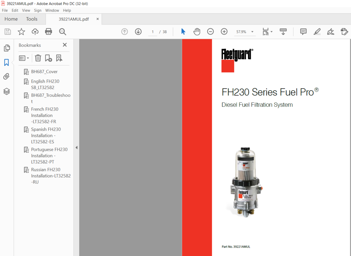 Fleetguard Fh230 Series Fuel Pro Diesel Fuel Filtration System Instruction Manual Heydownloads 1851