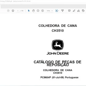 JOHN DEERE COLHEDORA DE CANA CH3510 CATÁLOGO DE PEÇAS DE REPOSIÇÃO PC9604P - Portuguese