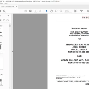 John Deere 230LCR & 230LCRD Hydraulic Excavator Parts Lists Manual - PDF DOWNLOAD