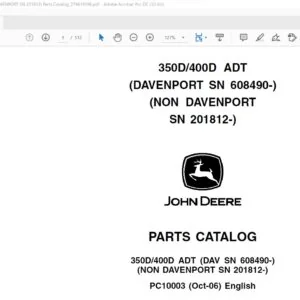 John Deere 350D 400D ADT (DAV SN 608490) (NON DAVENPORT SN 201812) Parts Catalog Manual - PDF DOWNLOAD
