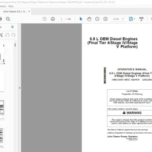 John Deere 6.8 L OEM Diesel Engines(Final Tier 4Stage IVStage V Platform) Operators Manual