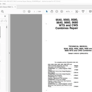 John Deere 9540 9560 9580 9640 9660 9680 WTS & CWS Combines Repair Manual - PDF DOWNLOAD