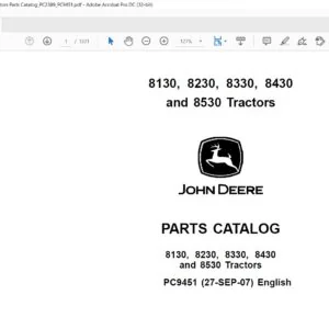 John Deere Agriculture 8130 8230 8320 8430 8530 Tractors Parts Catalog Manual