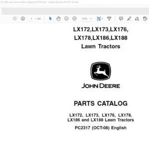 John Deere Agriculture LX172 LX173 LX176 LX178 LX186 LX188 Lawn Tractors Parts Catalog Manual