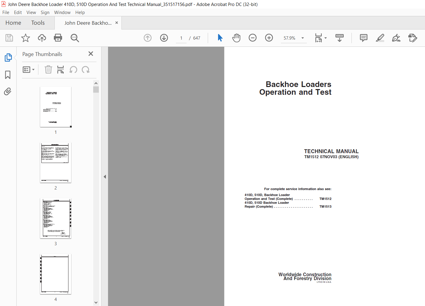 John Deere Backhoe Loader 410d 510d Operation Andtest Technical Manual Pdf Download 