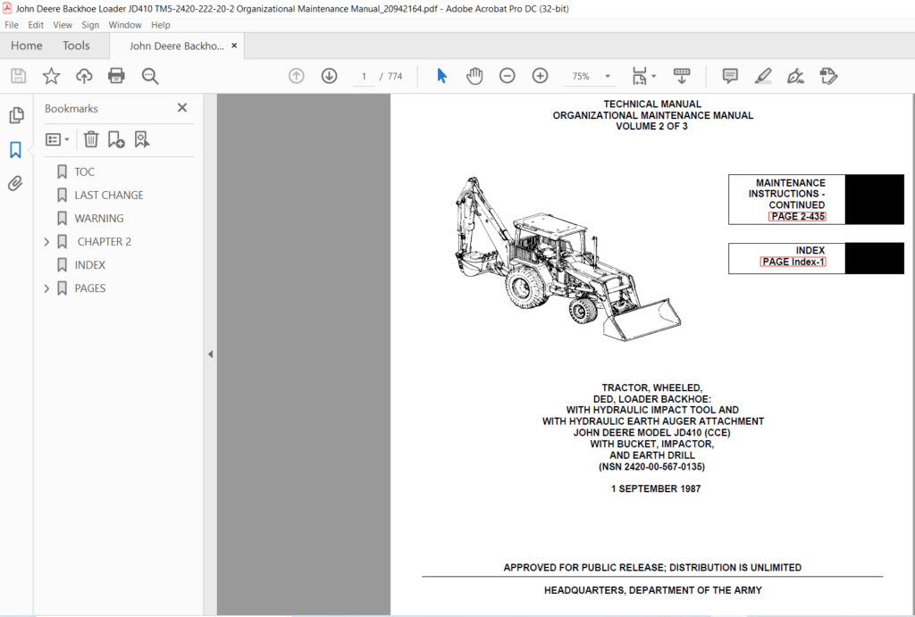 John Deere Backhoe Loader Jd410 Organizational Maintenance Manual Vol 2