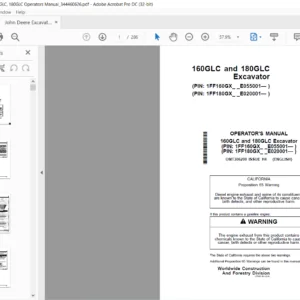 John Deere Excavator 160GLC and 180GLC Operators Manual - PDF DOWNLOAD