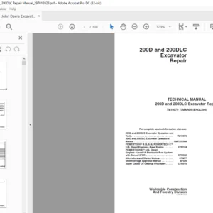 John Deere Excavator 200D 200DLC Repair Manual– PDF DOWNLOAD