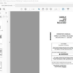 John Deere Excavator 240DLC  270DLC Operators Manual - PDF DOWNLOAD