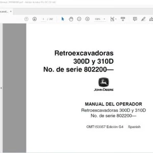 John Deere Excavator 300D 310D Retroexcavadoras Manual del Operador - PDF DOWNLOAD [Spanish]