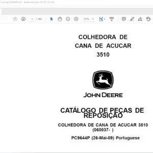 John Deere Excavator COLHEDORA DE CANA DE ACUCAR 3510 CATÁLOGO DE PEÇAS DE REPOSIÇÃO - [Portuguese]