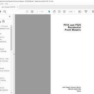 John Deere F510 & F525 Residential Front Mowers Technical Manual - PDF DOWNLOAD