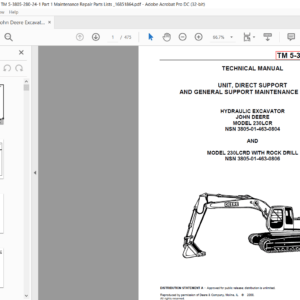 John Deere Hydraulic Excavator 230LCR & 230LCRD Unit Direct Support ...