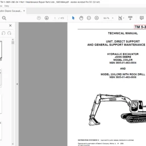 John Deere Hydraulic Excavator 230LCR & 230LCRD Unit, Direct Support & General Support Maintenance Manual