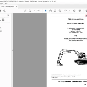 John Deere Hydraulic Excavator 230LCR TM 5-3805-280-10 Operators Manual - PDF DOWNLOAD
