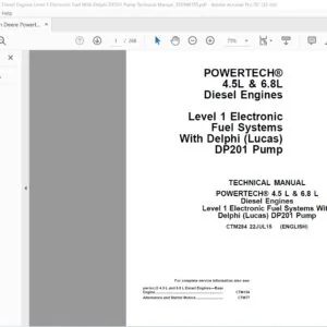 John Deere Powertech 4.5L & 6.8L Diesel Engines Level 1 Electronic Fuel With Delphi DP201 Pump Technical Manual