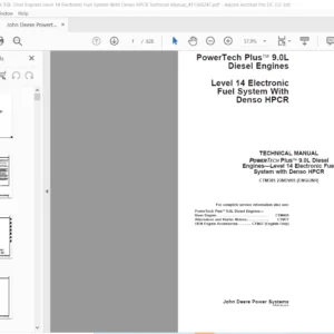 John Deere Powertech Plus 9.0L Disel Engines Level 14 Electronic Fuel System With Denso HPCR Technical Manual