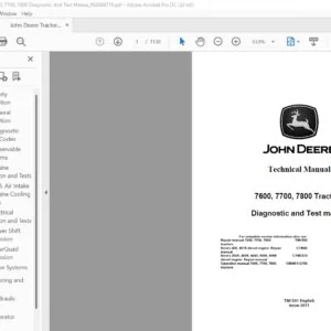 John Deere Tractors 7600 7700 7800 Diagnostic &Test Manual - PDF DOWNLOAD