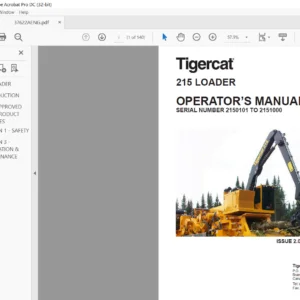 Tigercat 215 Loader Operator's Manual - PDF DOWNLOAD