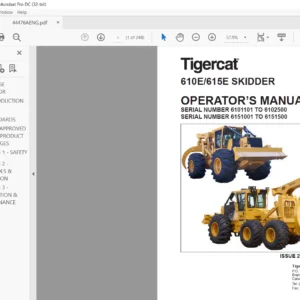 Tigercat 610E 615E Skidder Operator's Manual  - PDF DOWNLOAD