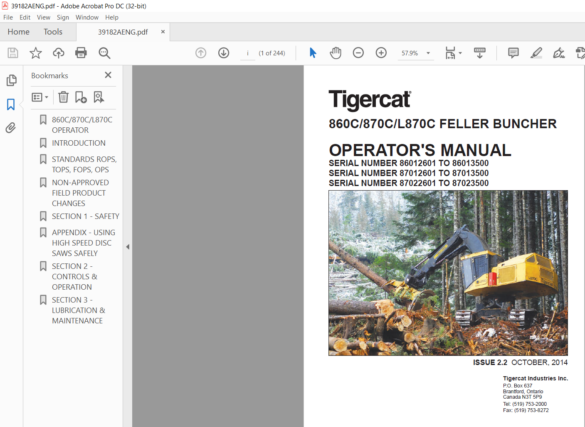 Tigercat C C L C Feller Buncher Operator S Manual Pdf