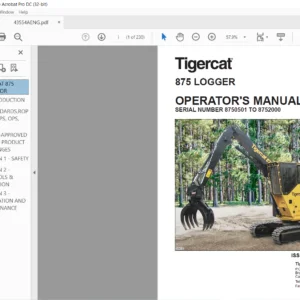Tigercat 875 Logger Operator's Manual - PDF DOWNLOAD
