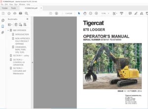 Tigercat 875 Logger Operator's Manual - PDF DOWNLOAD