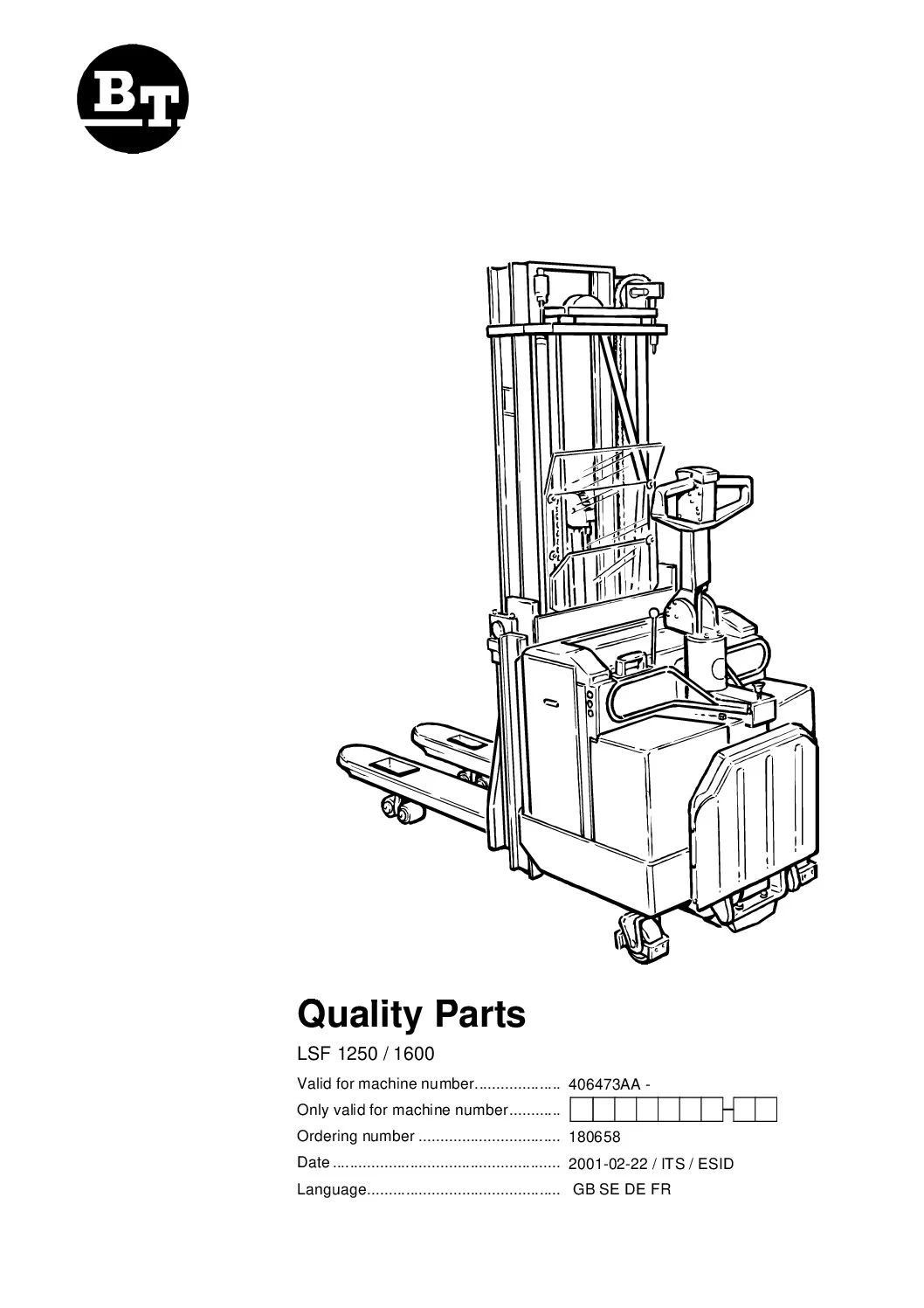 BT LSF 1250 / 1600 Quality Parts Manual - PDF DOWNLOAD