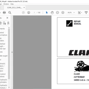 CLAAS CUTTERBAR VARIO 5.40 M - 7.50 M REPAIR MANUAL - PDF DOWNLOAD