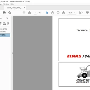 CLAAS JAGUAR 880-820 OVERDRIVE TECHNICAL TRAINING MANUAL - PDF DOWNLOAD