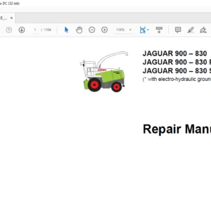 CLAAS JAGUAR 900 – 830 JAGUAR 900 – 830 Profistar JAGUAR 900 – 830 Speedstar Repair Manual