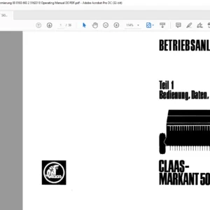 CLAAS Market 50 Teil 1 - Bedienung Daten Schmierung Betriebsanleitung - PDF DOWNLOAD (GERMAN)