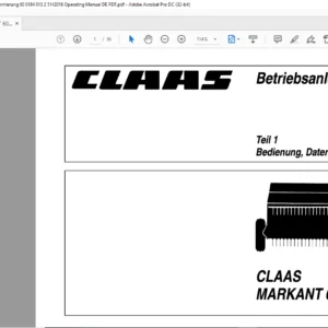 CLAAS Market 60 Teil 1 - Bedienung Daten Schmierung Betriebsanleitung - PDF DOWNLOAD (GERMAN)
