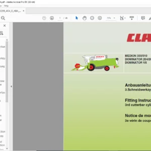 CLAAS Medion 330/310 Dominator 204/203 Mega Dominator VX 3rd cutterbar cylinder Fitting Instruction Manual_DE_EN_FR