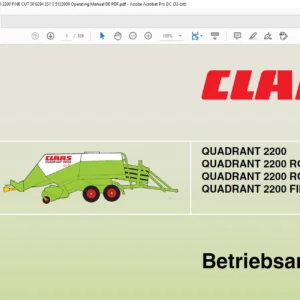 CLAAS QUADRANT 2200 2200 ROTO CUT 2200 ROTO CUT HD 2200 FINE CUT Betriebsanleitung - PDF DOWNLOAD (GERMAN)