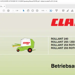 CLAAS ROLLANT 240 250 / 250 ROTO CUT 254 ROTO CUT 255 ROTO CUT Betriebsanleitung- PDF DOWNLOAD (GERMAN)