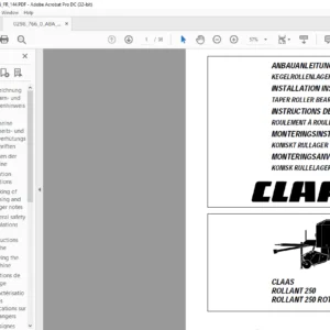 CLAAS ROLLANT 250 ROLLANT 250 ROTO CUT TAPER ROLLER BEARING INSTALLATION INSTRUCTIONS MANUAL_DE_EN_FR