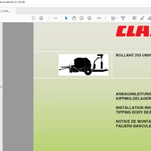 CLAAS ROLLANT 255 UNIWRAP TIPPING BODY BEARINGS INSTALLATION INSTRUCTIONS MANUAL_DE_EN_FR