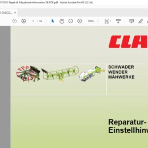 CLAAS SCHWADER WENDER MÄHWERKE Reparatur- und Einstellhinweise Manual- PDF DOWNLOAD (GERMAN)