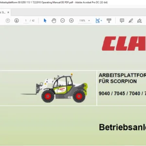 CLAAS SCORPION 9040 / 7045 / 7040 / 7030 / 6030 ARBEITSPLATTFORM FÜR Betriebsanleitung - PDF DOWNLOAD (GERMAN)