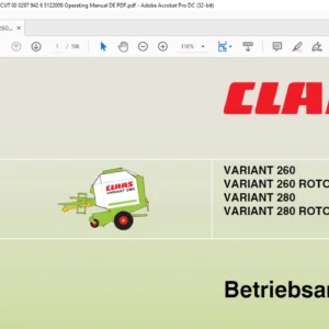 CLAAS VARIANT 260 260 ROTO CUT 280 280 ROTO CUT Betriebsanleitung - PDF DOWNLOAD (GERMAN)